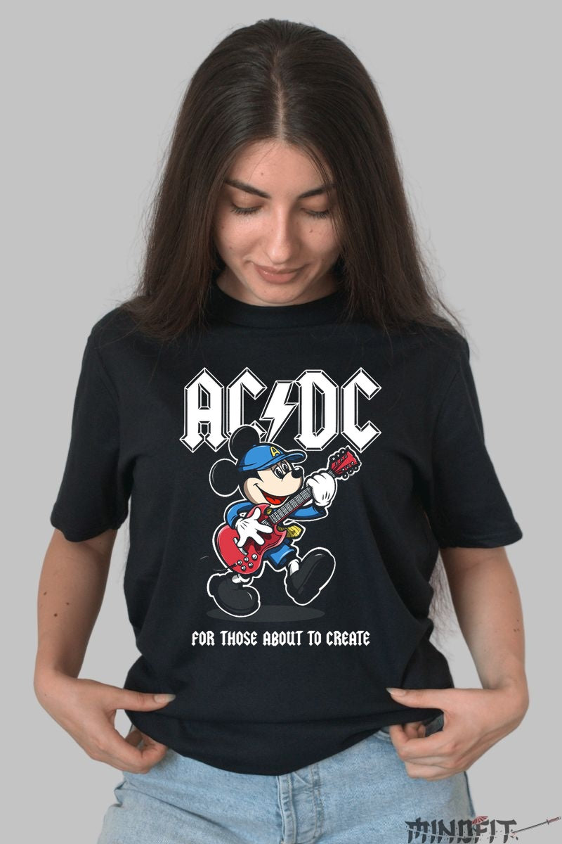 Tricou Rock AC/DC - Mickey cu Chitara Electrica dama negru