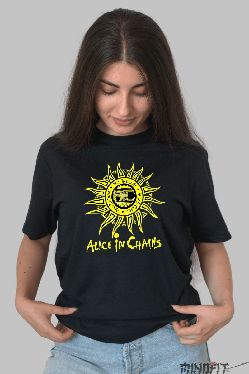 Tricou Rock Alice in Chains - Soarele emblema cu logo iconic dama negru