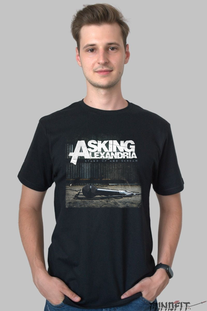 Tricou Rock Asking Alexandria - Microfon si Steag UK barbat negru