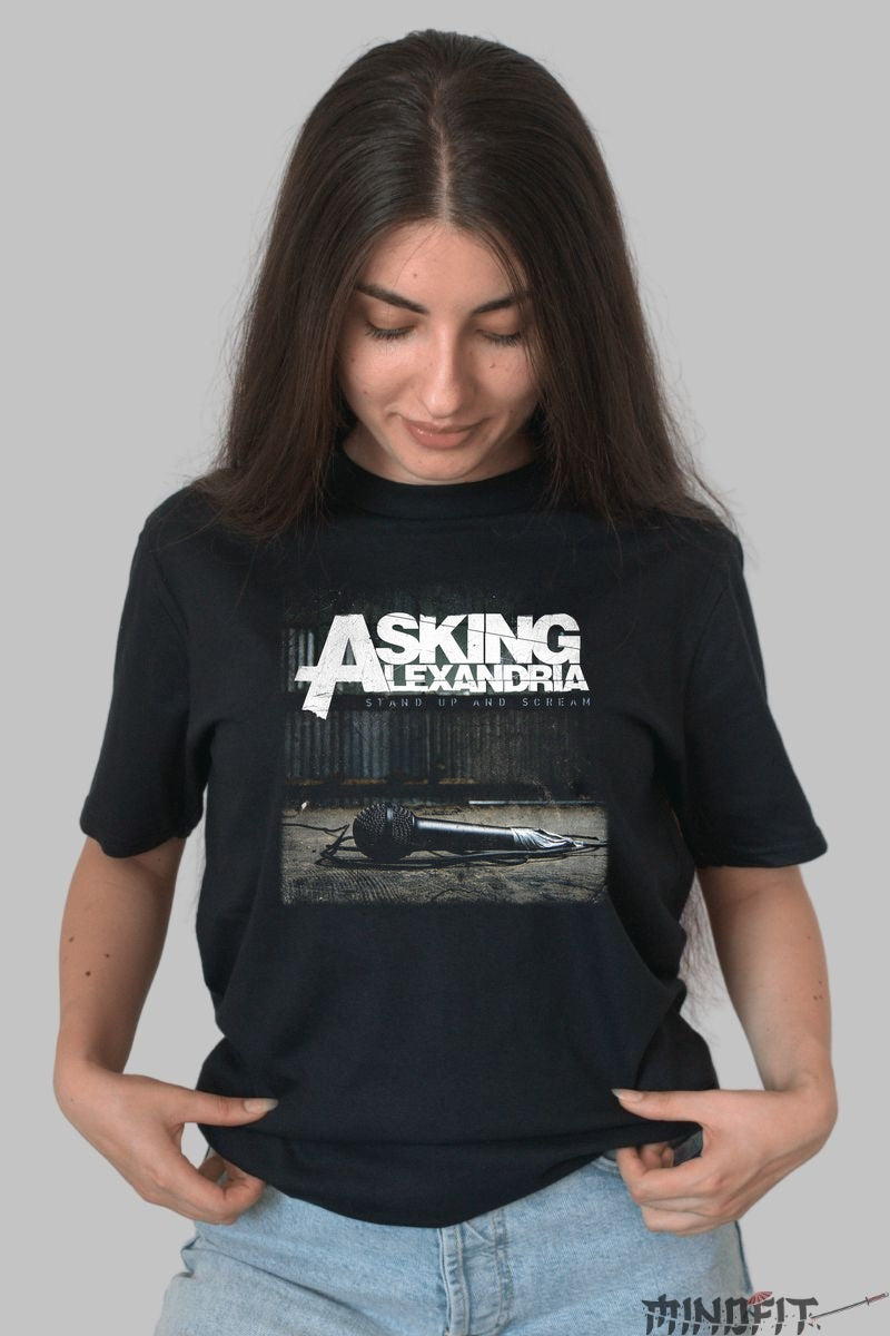 Tricou Rock Asking Alexandria - Microfon si Steag UK dama negru