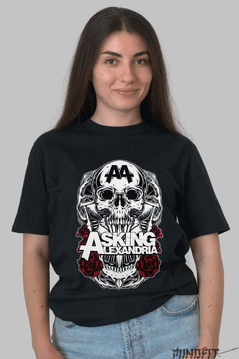 Tricou Rock Asking Alexandria - Skull & Roses Edition dama negru