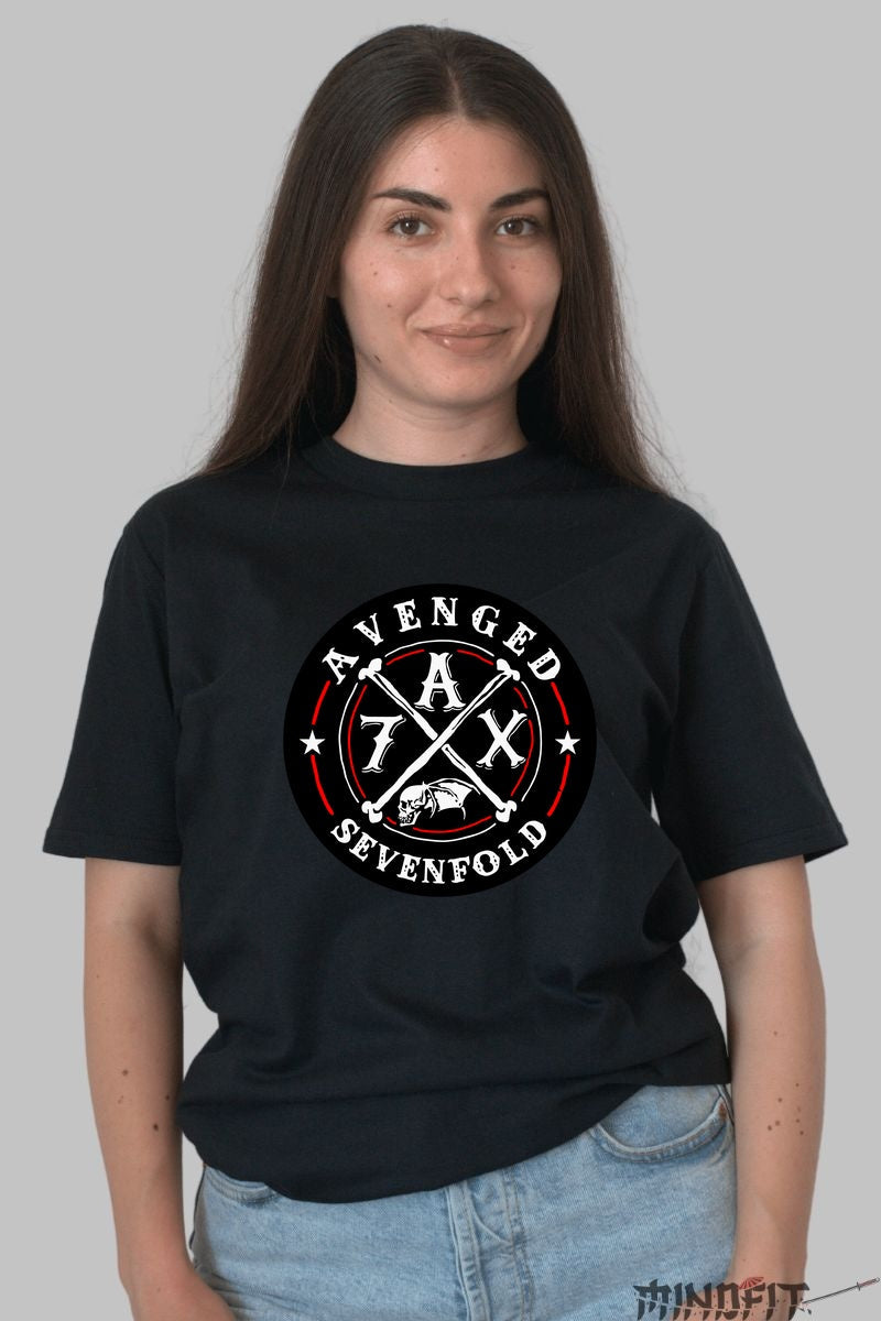 Tricou Rock Avenged Sevenfold - Emblema 7X Skull & Bones dama negru