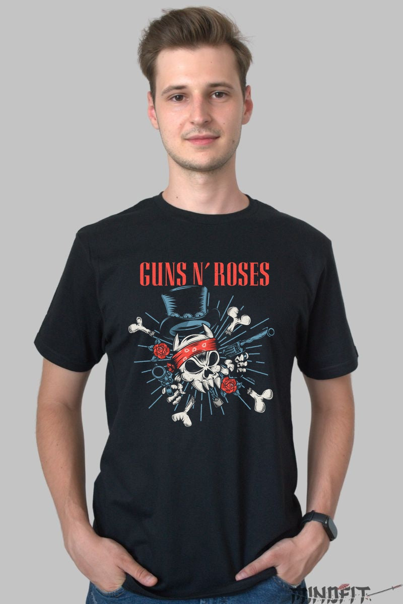 Tricou Rock Guns N- Roses - Skull & Roses Legacy barbat negru