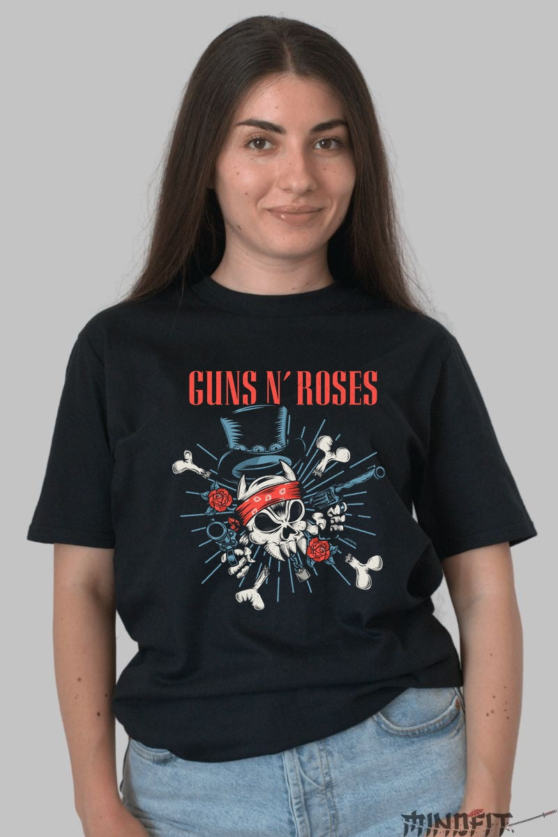 Tricou Rock Guns N- Roses - Skull & Roses Legacy dama negru