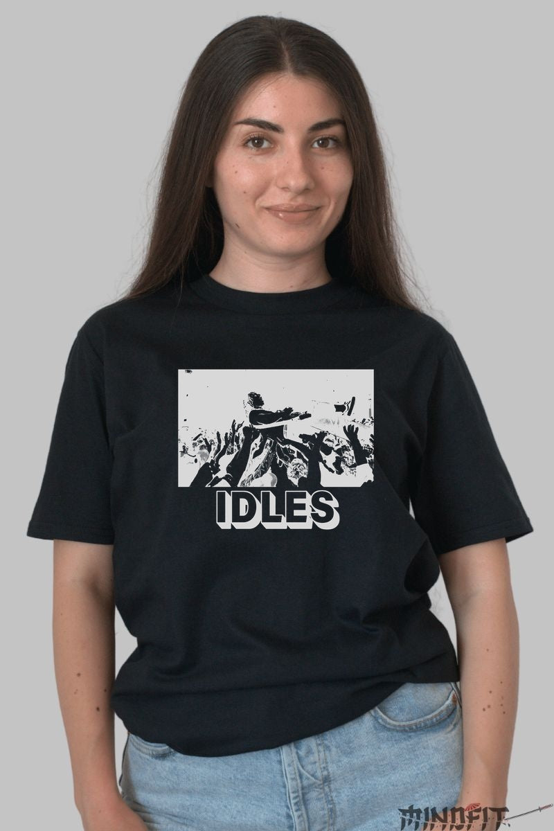 Tricou Rock IDLES - Energie de scena in miscare dama negru