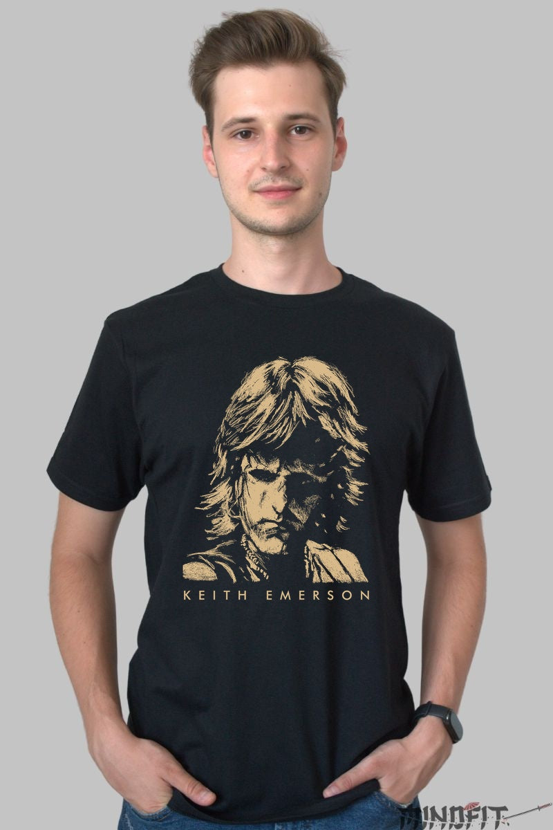 Tricou Rock Keith Emerson - Portret Iconic Prog barbat negru
