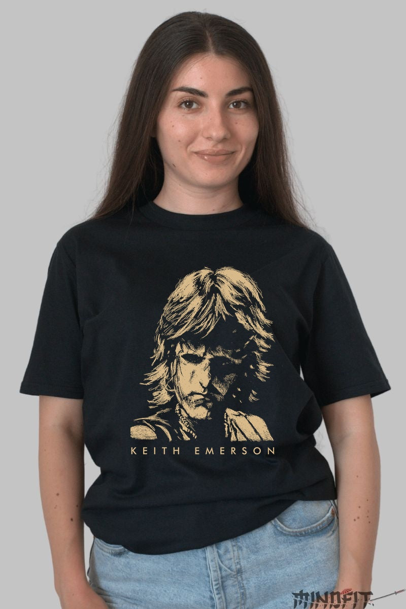 Tricou Rock Keith Emerson - Portret Iconic Prog dama negru