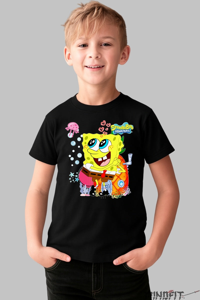 Tricou SpongeBob Inimioare - Cartoon Network baiat negru