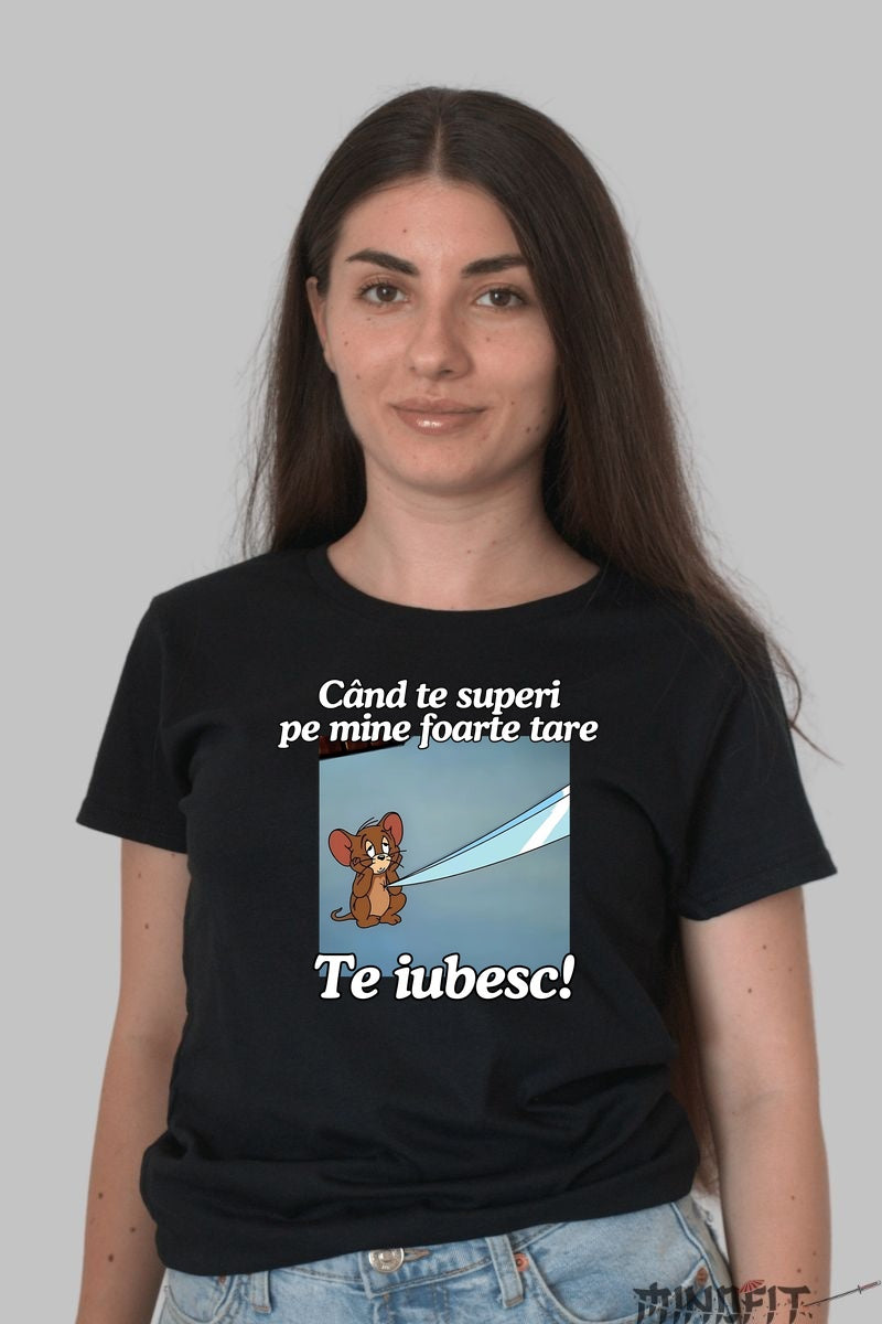 Tricou Tom Si Jerry Cand te superi pe mine foarte tare dama negru