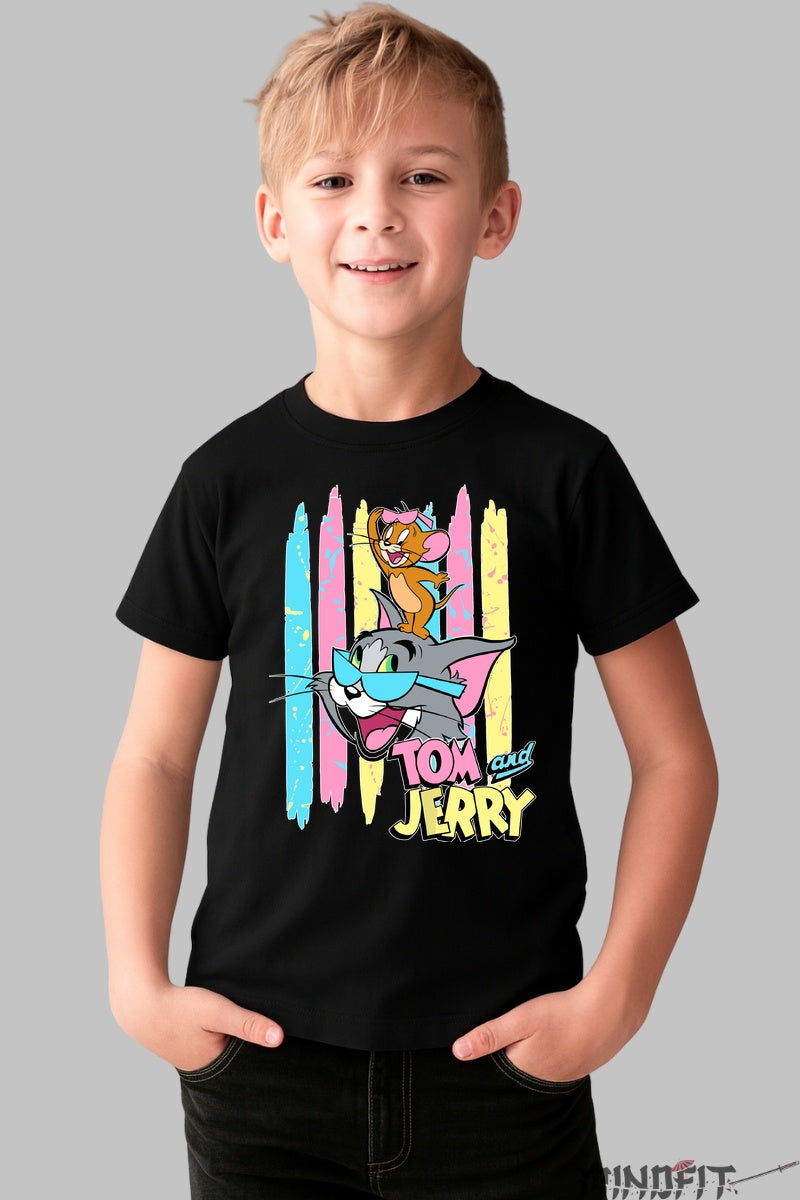 Tricou Tom si Jerry Nebunie Colorata - Cartoon Network baiat negru