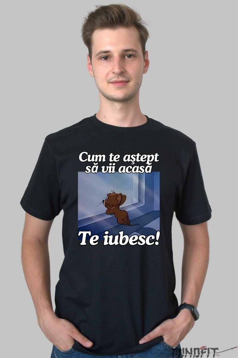 Tricou Tom Si Jerry Te astept sa vii acasa barbat negru