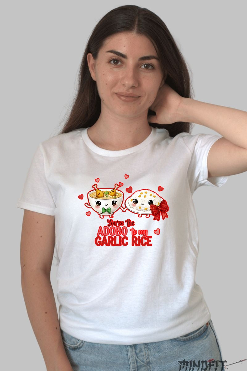 Tricou Valentine's Day Cuplu - Tu Esti Adobo Pentru Orezul Meu dama alb