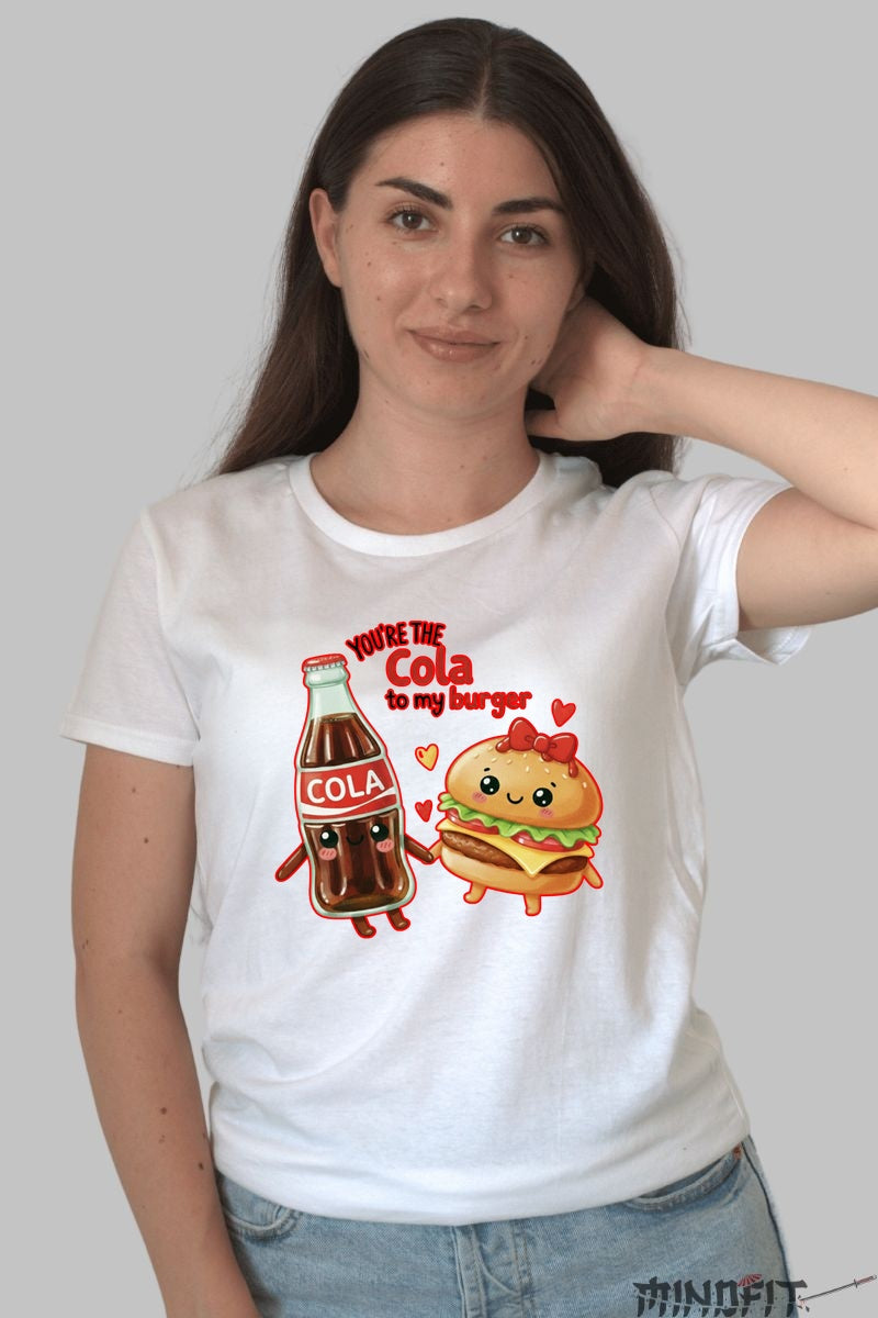 Tricou Valentine's Day Cuplu - Tu Esti Cola Pentru Burgerul Meu dama alb