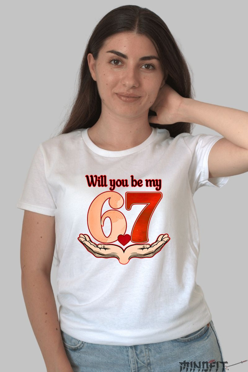 Tricou Valentine's Day Cuplu - Will You Be My 67 dama alb