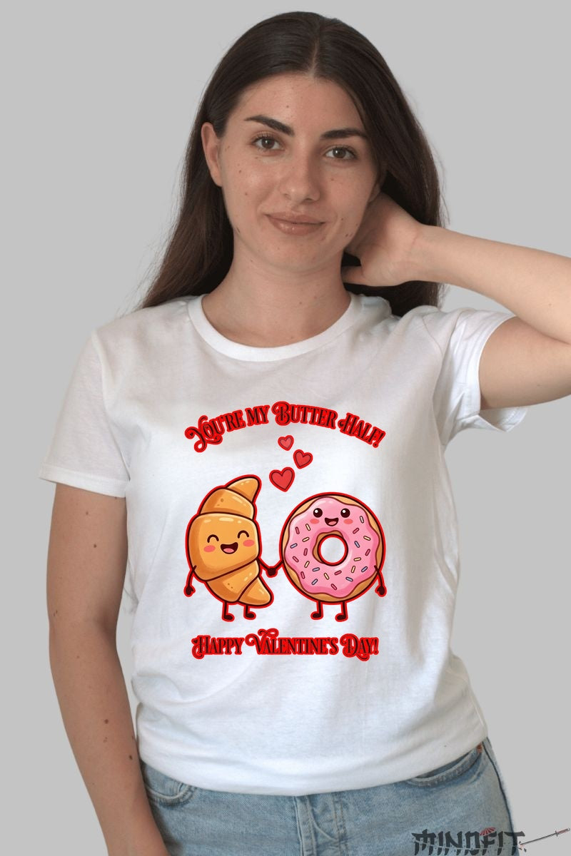 Tricou Valentine's Day Cuplu - You-re My Butter Half dama alb