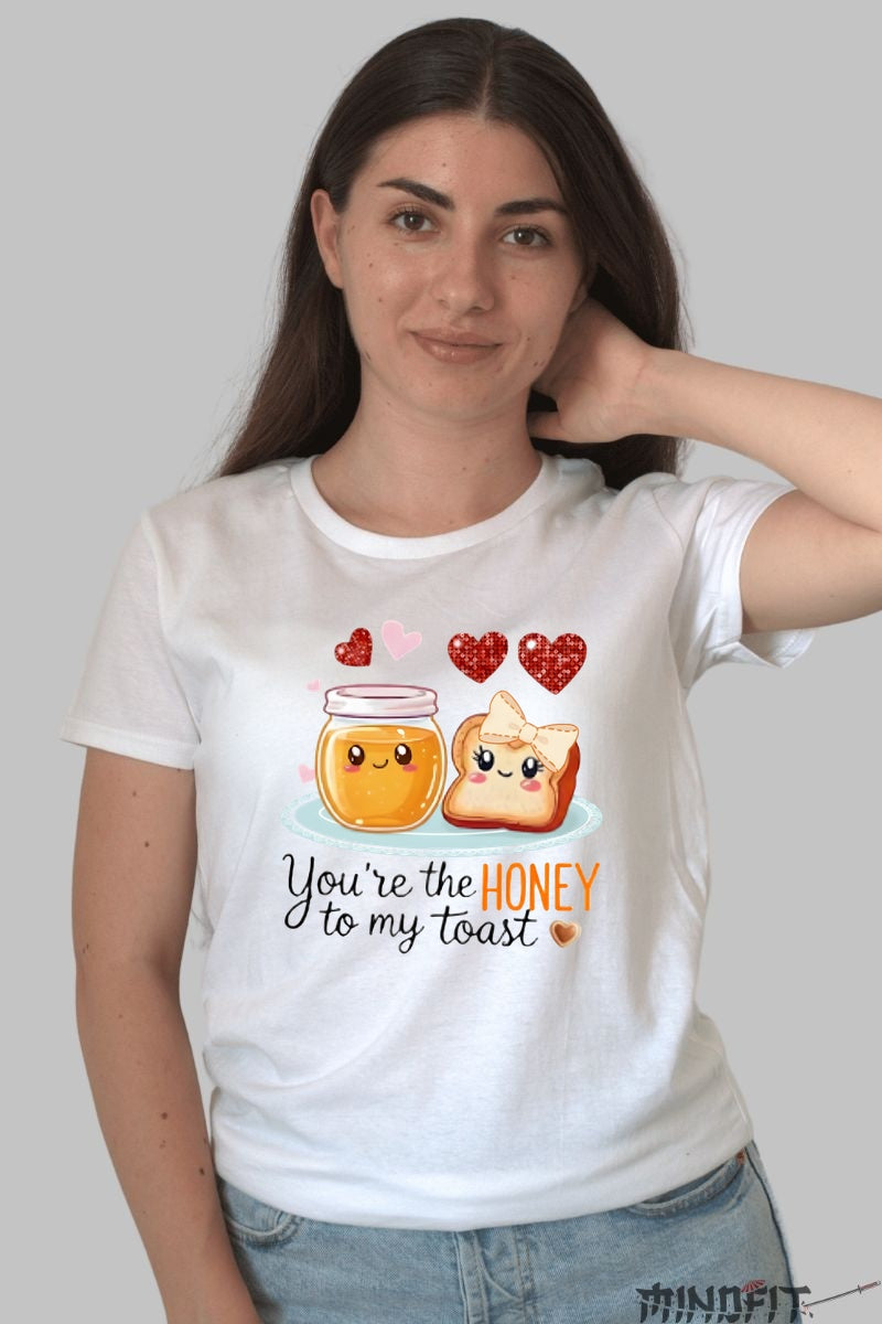 Tricou Valentine's Day Cuplu - You-re The Honey To My Toast dama alb