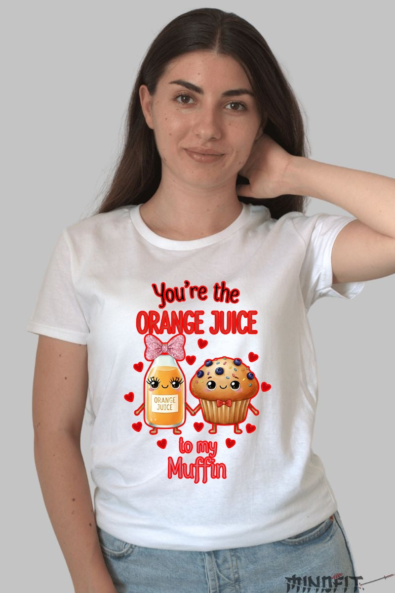 Tricou Valentine's Day Cuplu - You-re The Orange Juice To My Muffin dama alb