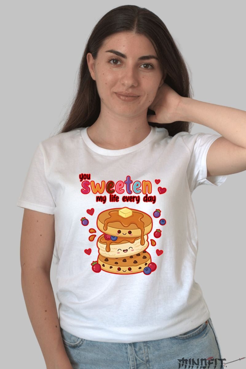 Tricou Valentine's Day Cuplu - You Sweeten My Life Every Day dama alb