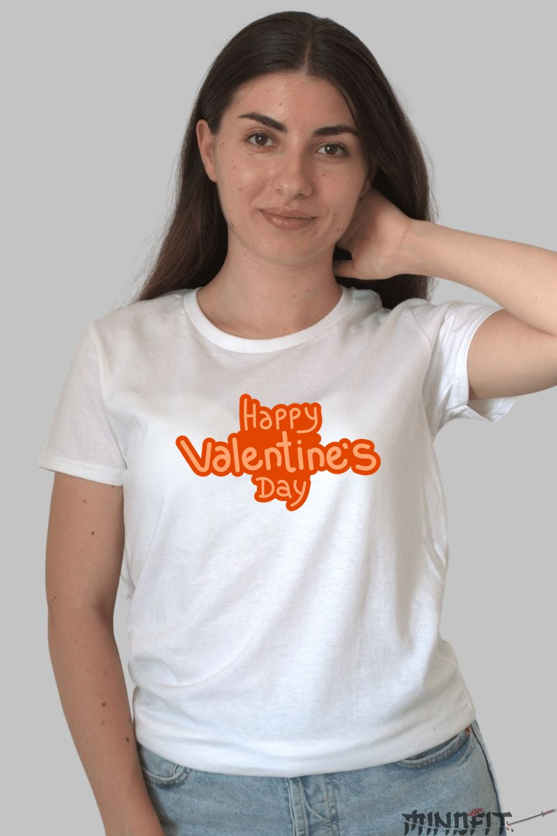 Tricou Valentine's Day - Happy Valentine's Day Cu Stil dama alb