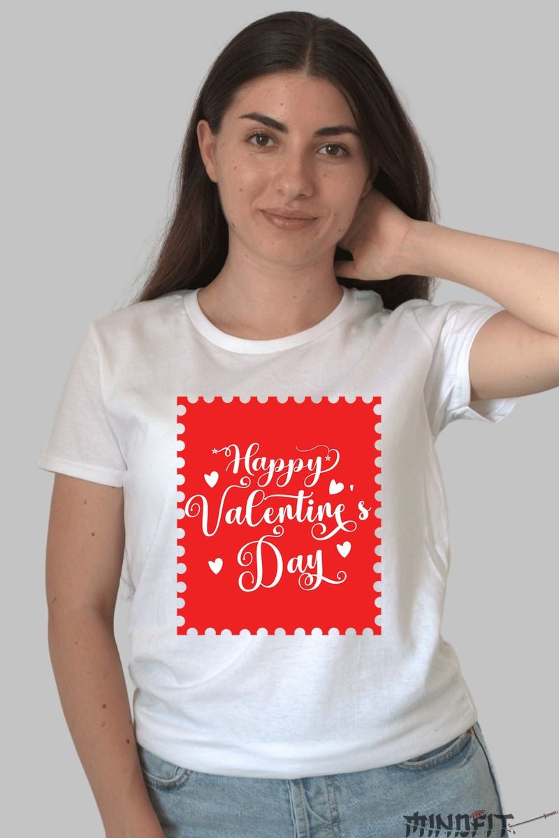 Tricou Valentine's Day - Happy Valentine's Day Stamp dama alb