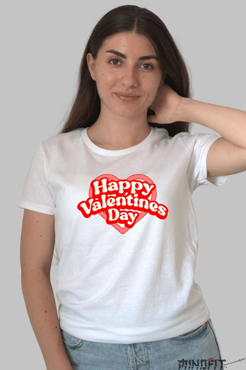 Tricou Valentine's Day - Happy Valentines Day Inima Rosie dama alb