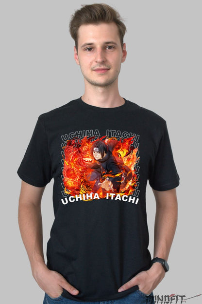 Tricou Anime Naruto Itachi Infernal Art barbat negru fata