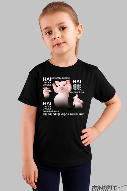 Tricou Amuzant Copil – Chicky Chicky Dance dama negru