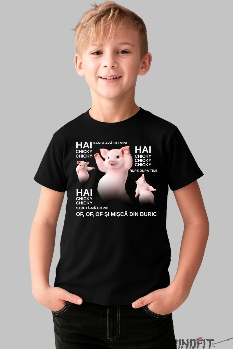 Tricou Amuzant Copil – Chicky Chicky Dance baiat negru