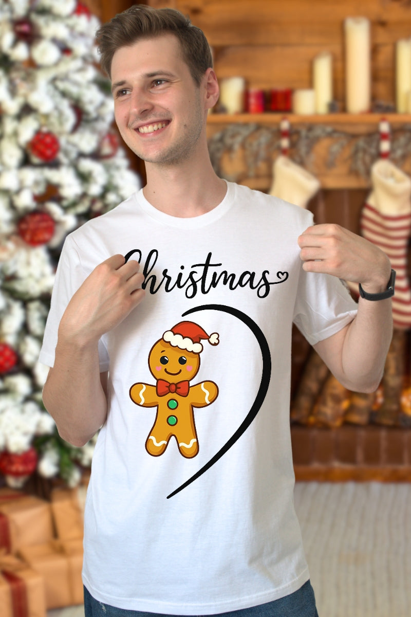 Set Tricouri Cuplu Gingerbread Merry Christmas barbat alb