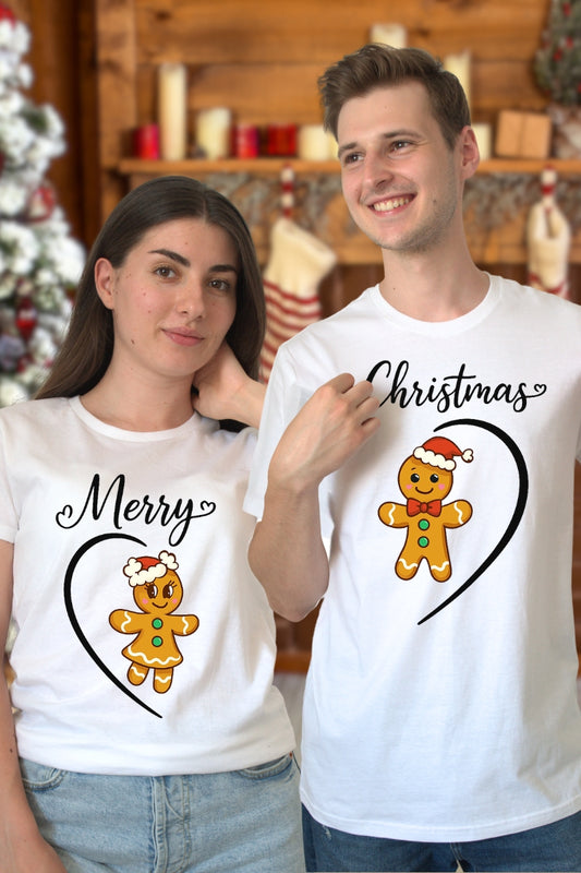 Set Tricouri Cuplu Gingerbread Merry Christmas cuplu