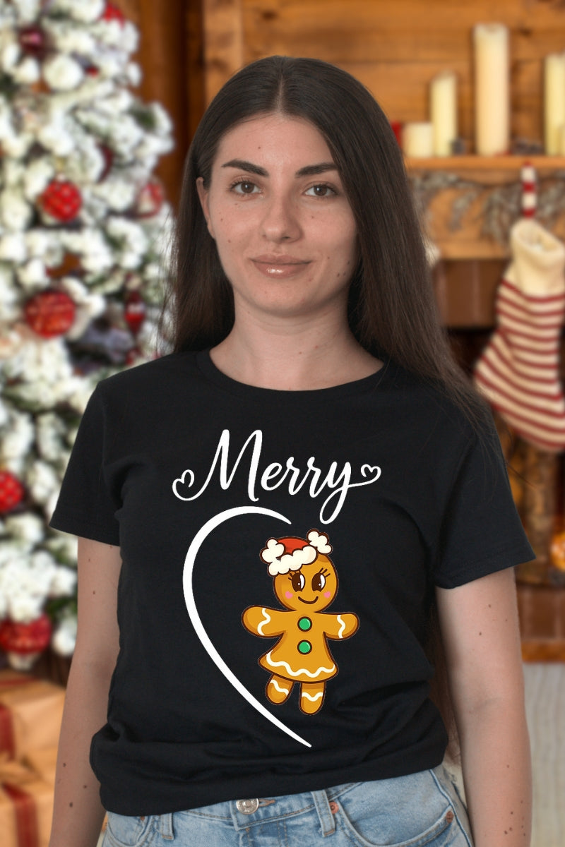 Set Tricouri Cuplu Gingerbread Merry Christmas dama negru