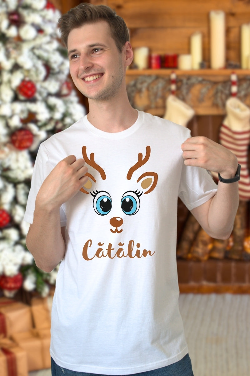 Set Tricouri Cuplu Reni Cute Personalizati barbat alb