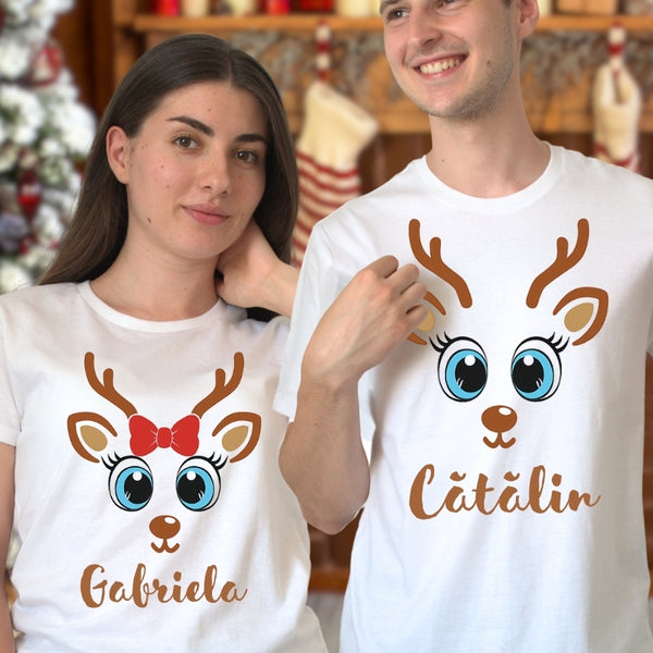Set Tricouri Cupluri De Craciun – Reni Cute Personalizati Cu Nume