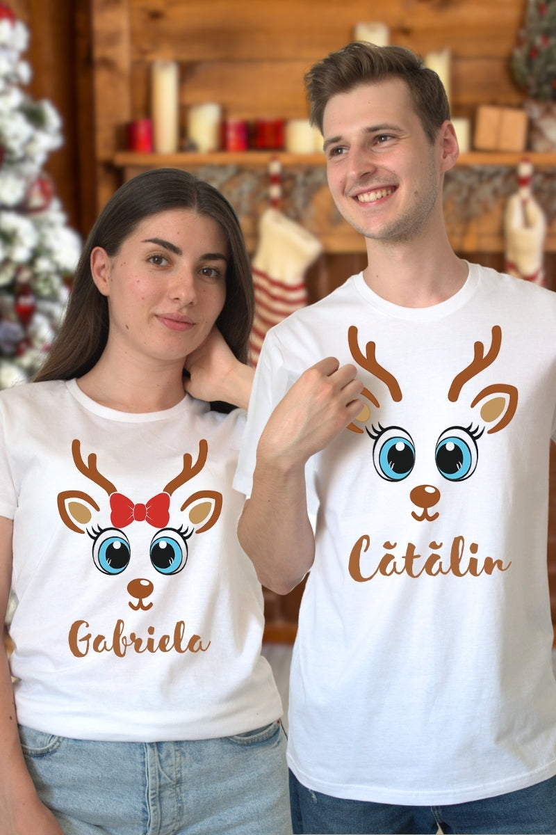 Set Tricouri Cuplu Reni Cute Personalizati cuplu