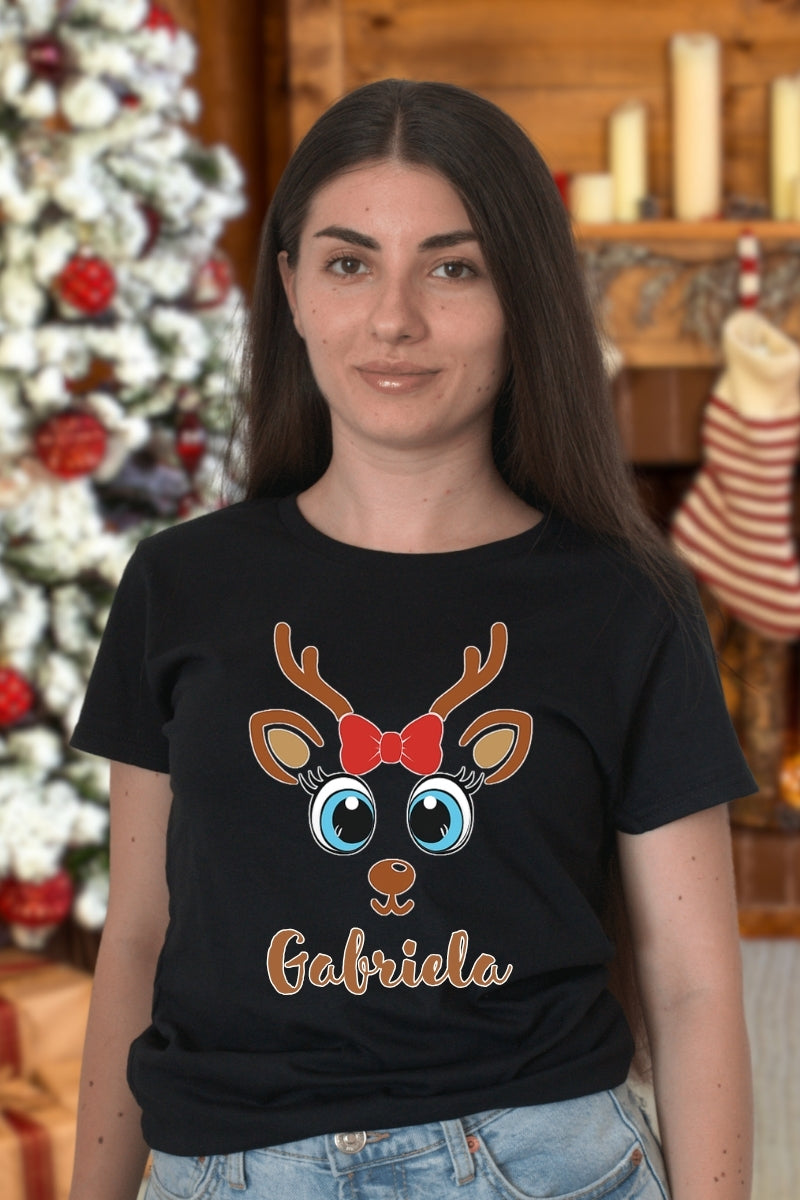 Set Tricouri Cuplu Reni Cute Personalizati dama negru