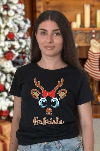 Set Tricouri Cuplu Reni Cute Personalizati dama negru