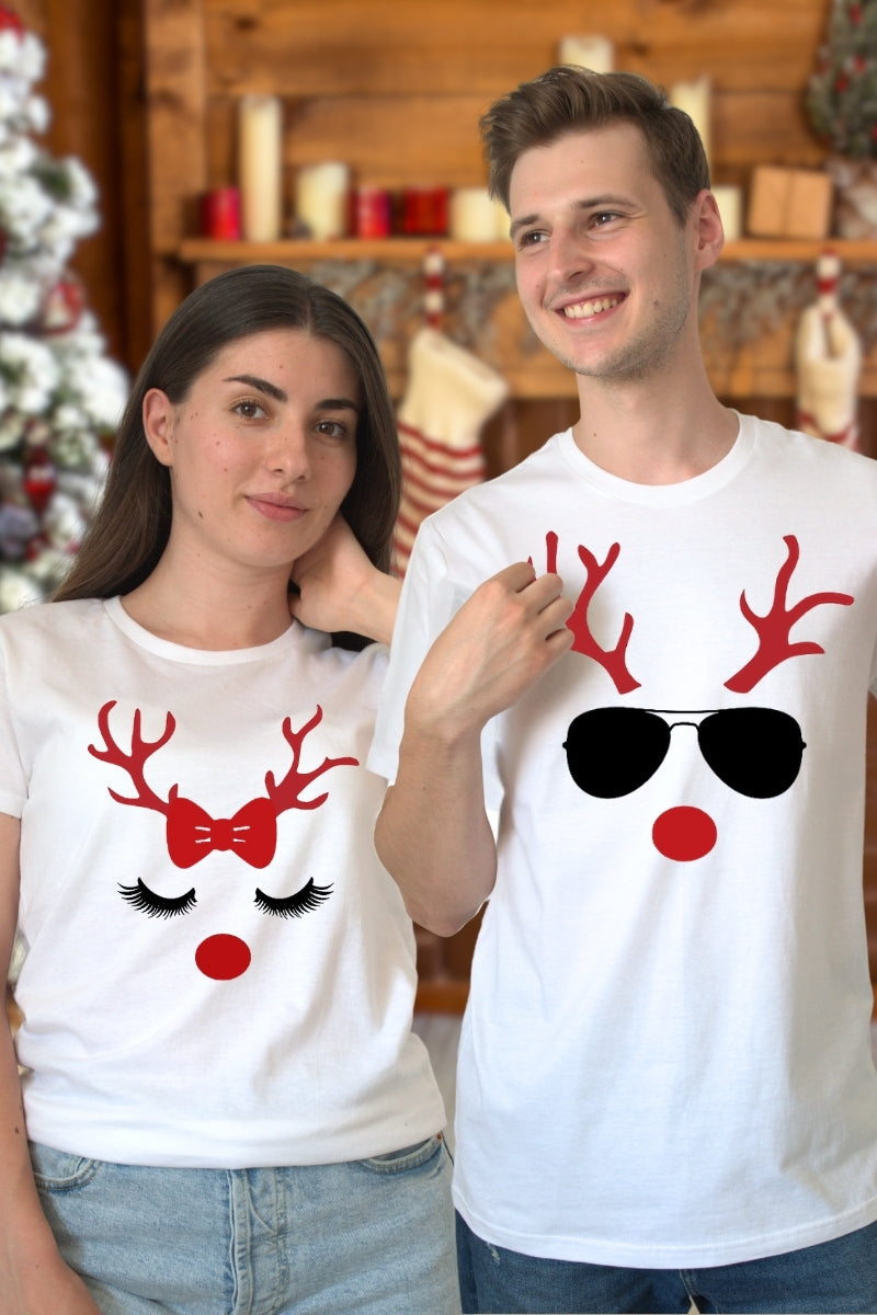 Set Tricouri Cuplu Reni Minimalisti Cool cuplu