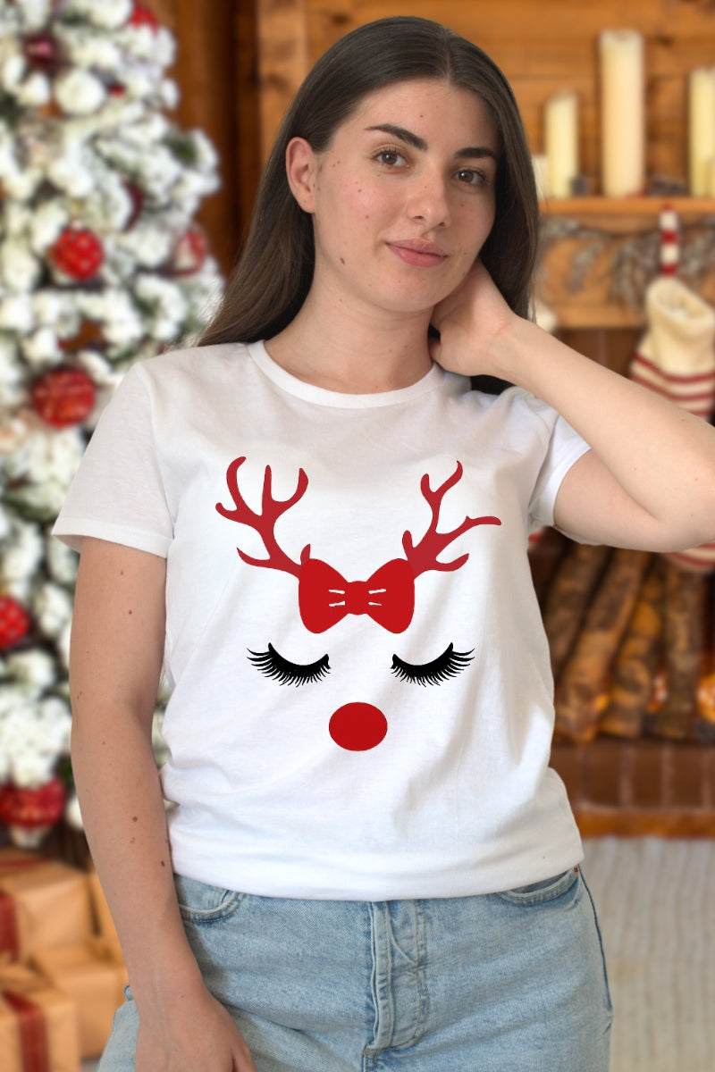 Set Tricouri Cuplu Reni Minimalisti Cool dama alb