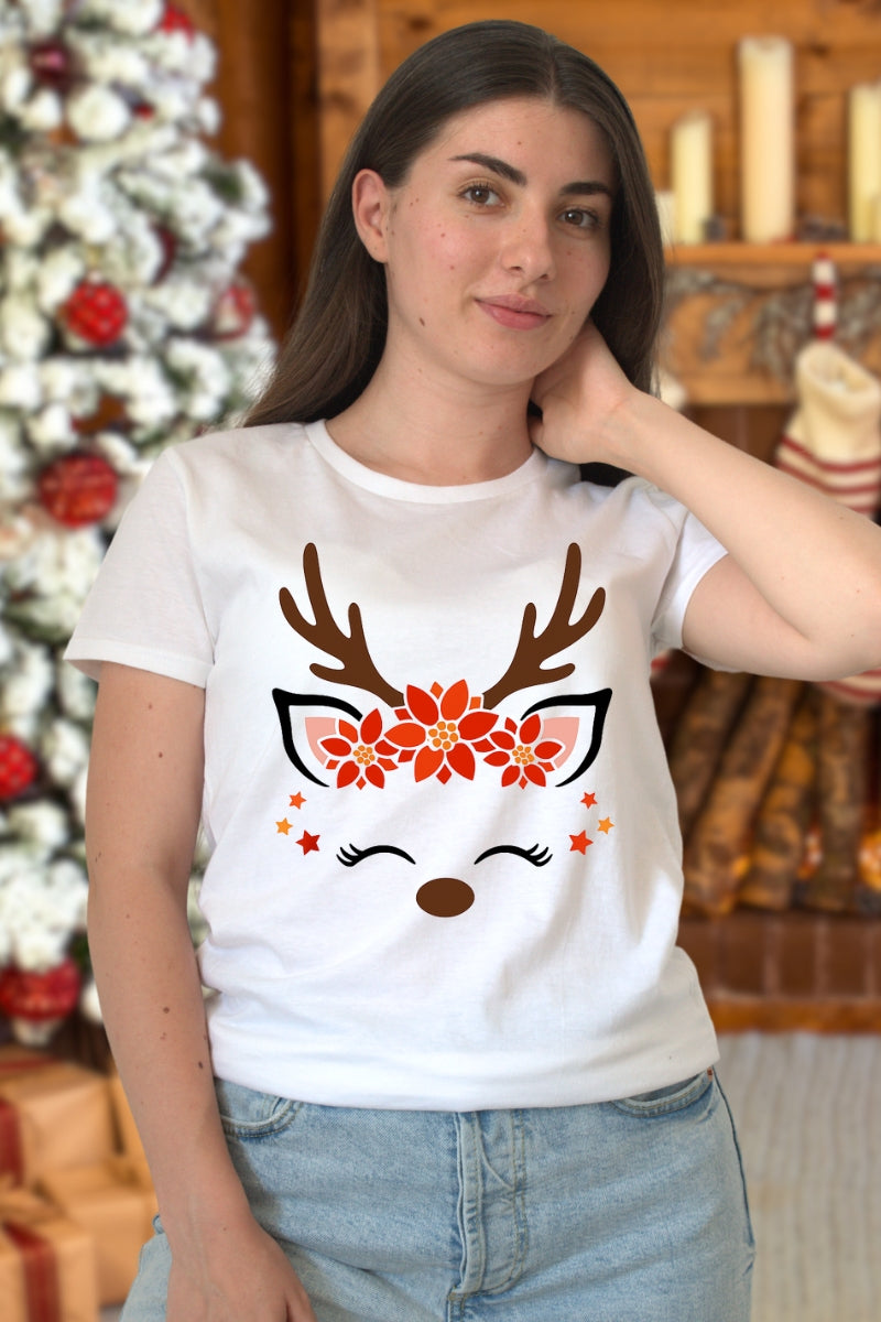 Set Tricouri Cuplu Reni Minimalisti dama alb