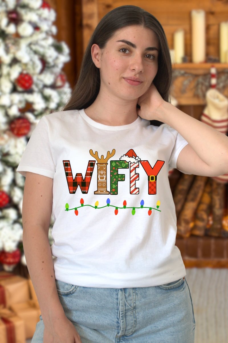 Set Tricouri Cuplu Wifey Hubby Lights dama alb