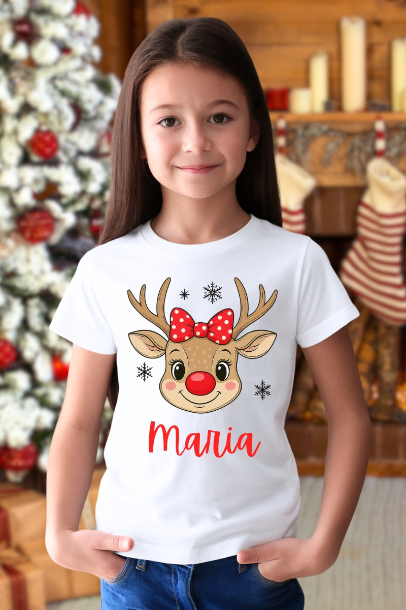 Set Tricouri De Craciun Pentru Familie Cu Reni Personalizat Cu Nume fata