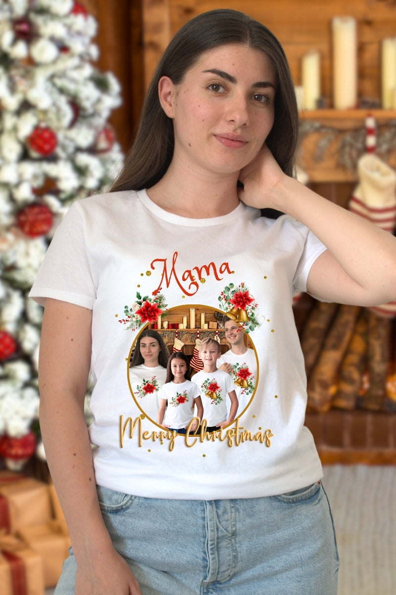Set Tricouri De Craciun Pentru Familie Personalizat Cu Poza Si Numele Tau mama