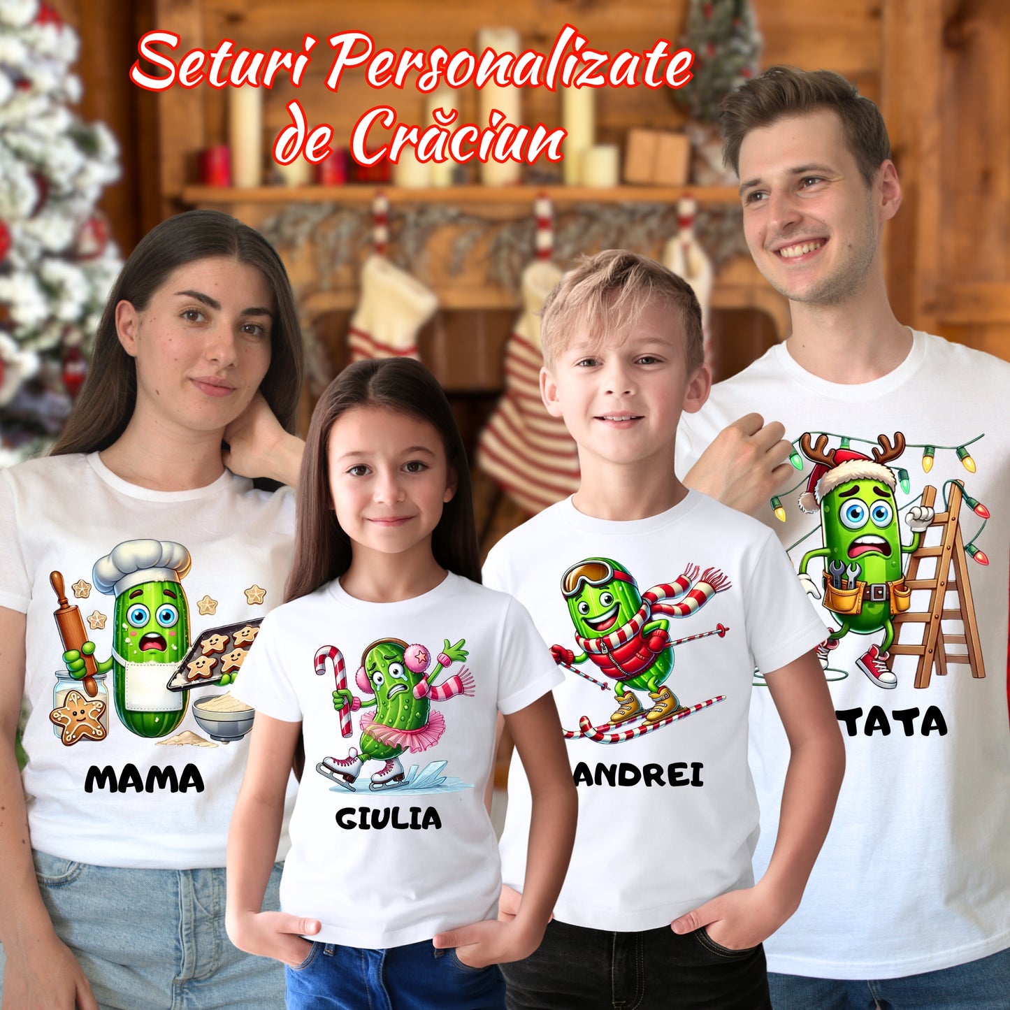Set Tricouri Pentru Familie De Craciun Cu Activitati Personalizat Cu Nume familie