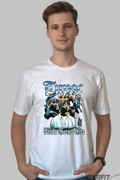 Tricou 2pac Life Goes On barbat alb fata