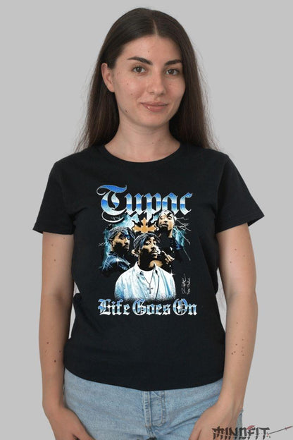 Tricou 2pac Life Goes On dama negru fata