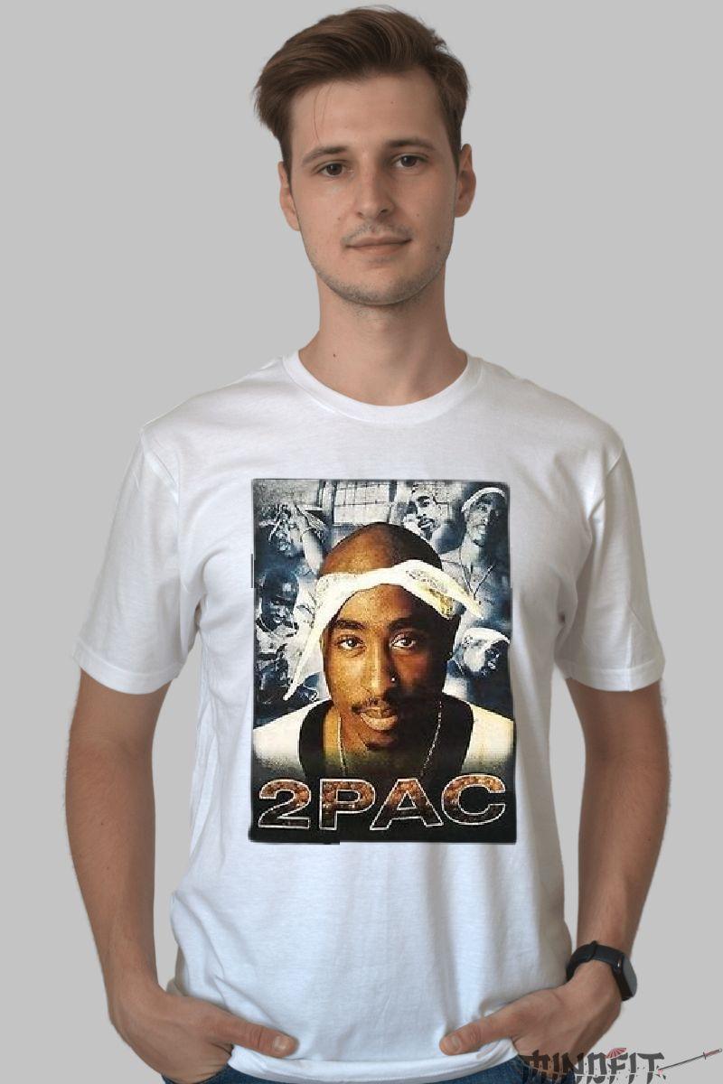 Tricou 2pac Portrait barbat alb fata