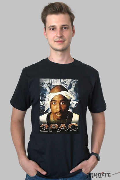 Tricou 2pac Portrait barbat negru fata
