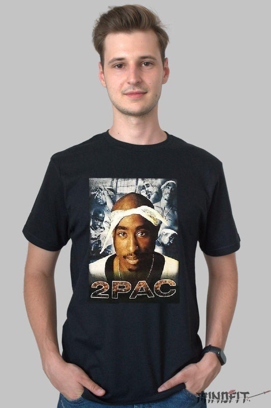 Tricou 2pac Portrait barbat negru fata