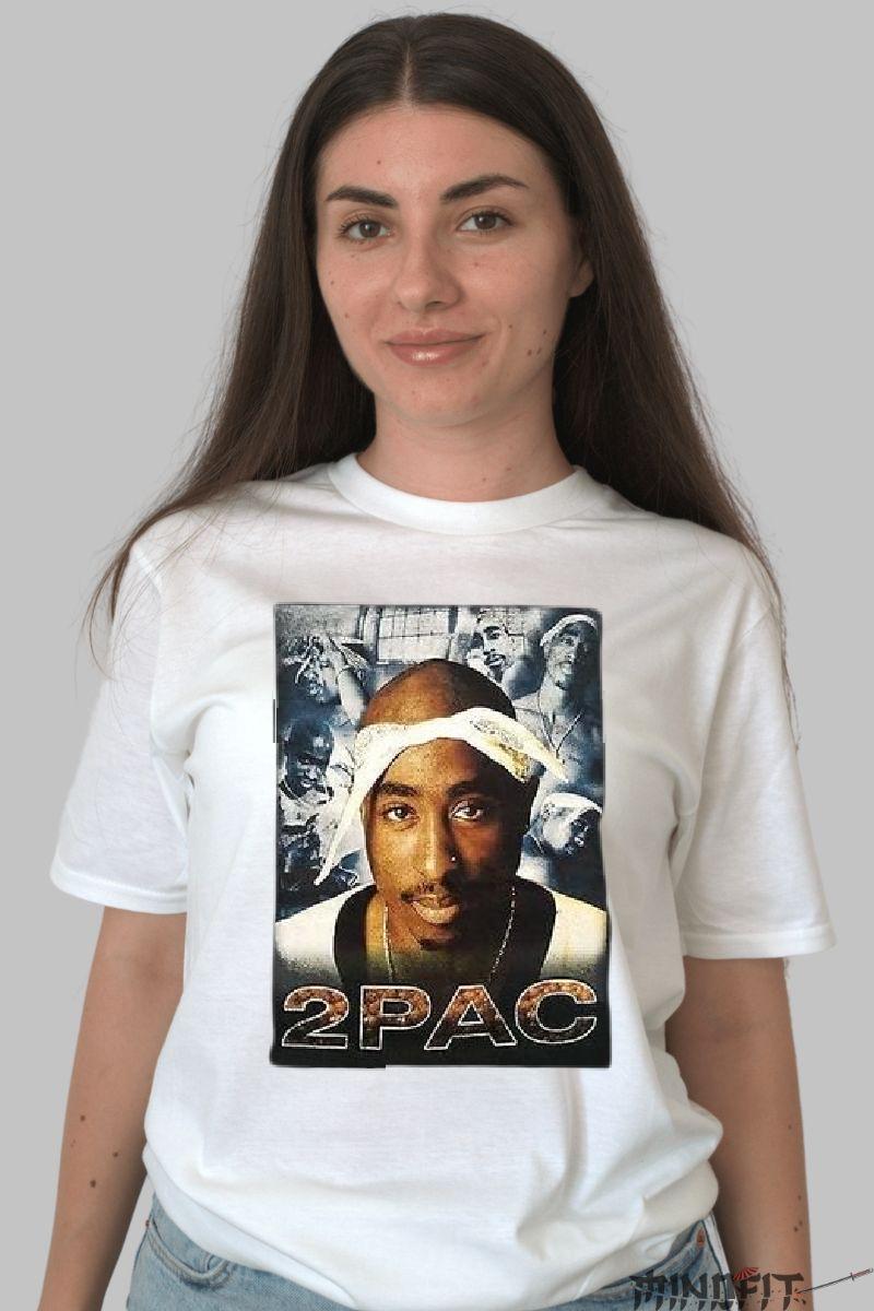 Tricou 2pac Portrait dama alb fata