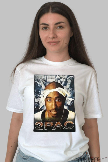 Tricou 2pac Portrait dama alb fata